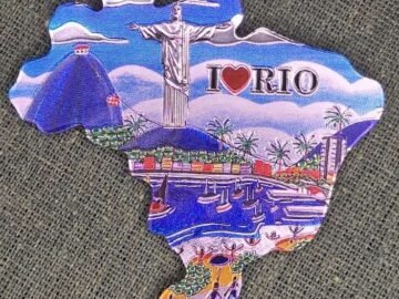 imã de geladeira de mapa de metal bondinho, Cristo, eu amo Rio, praia