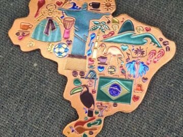 imã de geladeira de mapa de metal praia de carnaval, Brasil, Rio de Janeiro, Cristo, bandeira do Brasil, tucano, flamingo, futebol, emogi