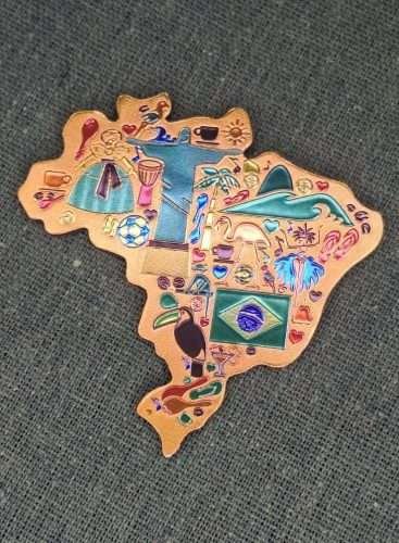 imã de geladeira de mapa de metal praia de carnaval, Brasil, Rio de Janeiro, Cristo, bandeira do Brasil, tucano, flamingo, futebol, emogi