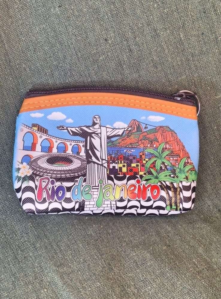 porta moedas quadrado divertido com pontos turístico arcos da lapa, favela, cristo , maracanã, pão de açúcar.
