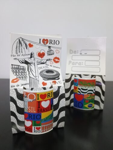 Xicara pequena café do Rio de Janeiro com o maracanã, arcos da lapa, pão de açúcar, Bondinho, Eu amo Rio