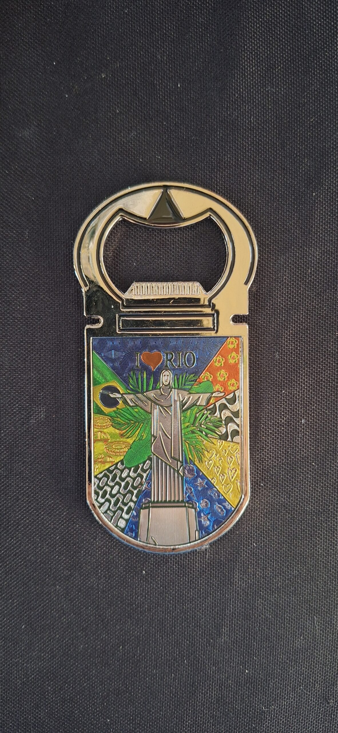 imã de geladeira abridor de lata Brasil, calcadão de Copabana, I love Rio, Cristo