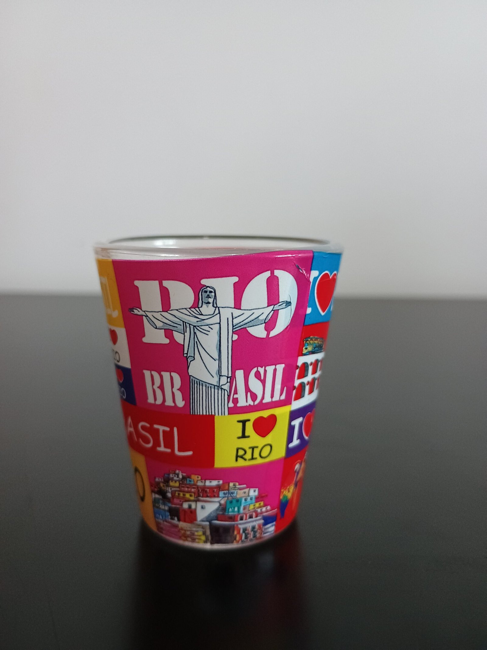 copo de dose Eu amo Rio colorido